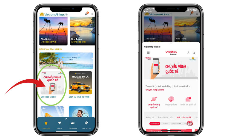 Đăng ký chuyển vùng quốc tế Viettel roaming trên ứng dụng Vietnam Airlines