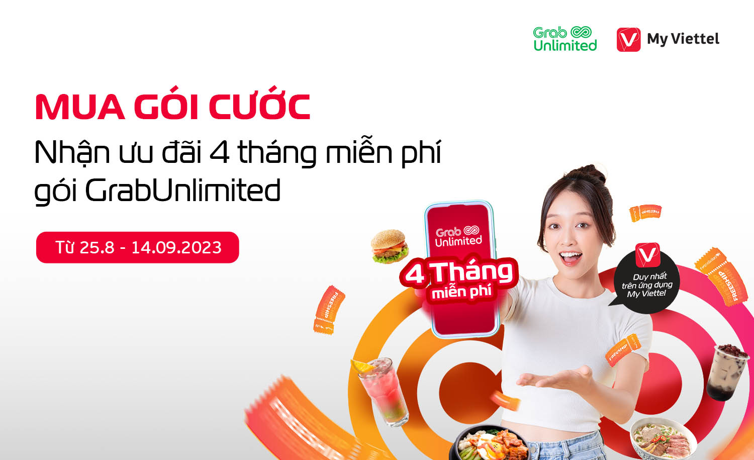 Mua gói Viettel nhận 4 tháng miễn phí gói GrabUnlimited, tiết kiệm đến 1,7 triệu/tháng